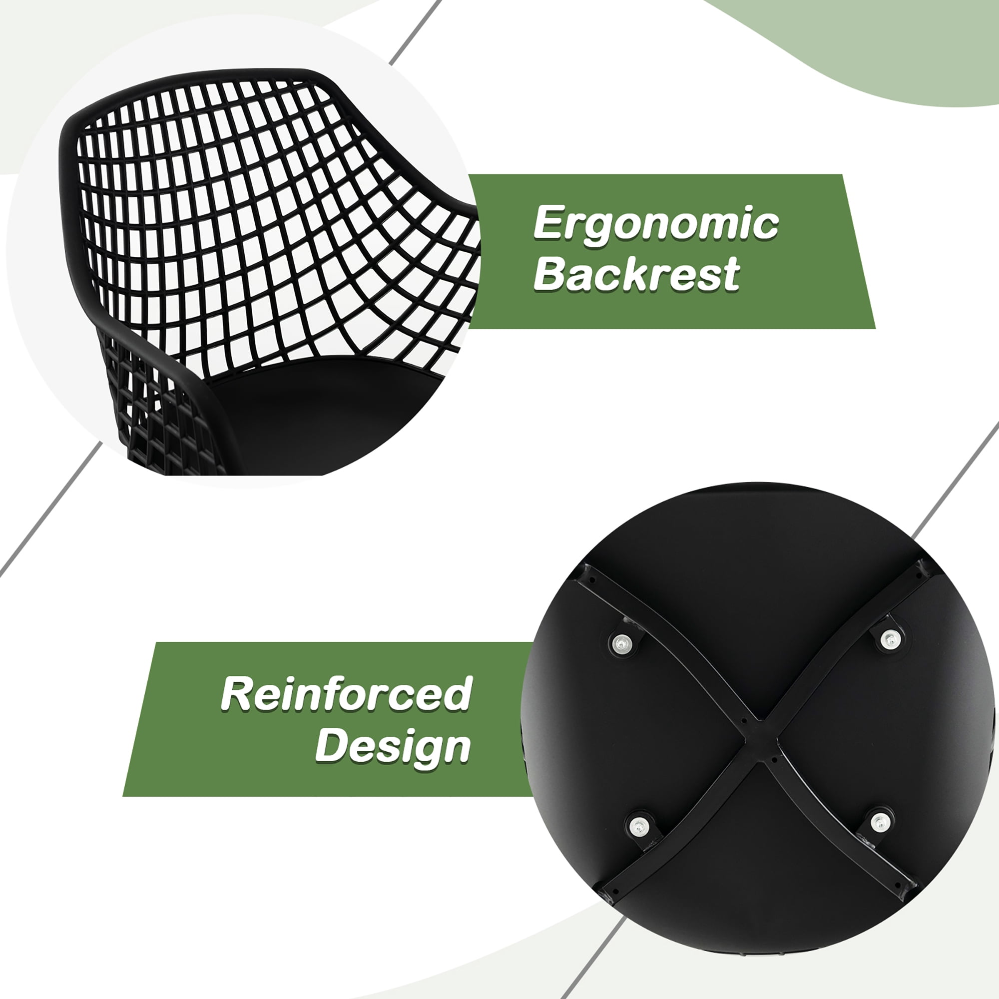 Costway Modern Dining Chair Set of 4 Plastic Shell Hollow withMetal Legs for Living Room Black