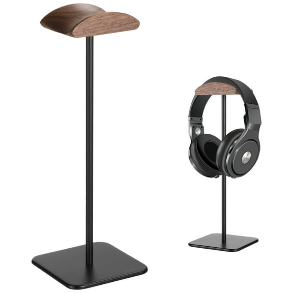 Headphone Stand for Desk, Gaming Headset Stand with Walnut Wood Top, Weighted & Non-Slip Metal Base, Universal Compatibility, Sleek Design for Home and Office