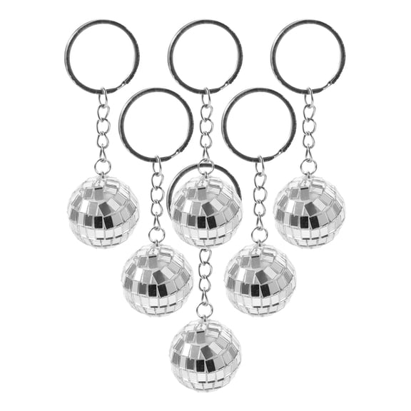 LEORX 6 Pcs Small Disco Ball Silver Zinc Alloy Keychains for Disco Party Decorations Guests of All Ages