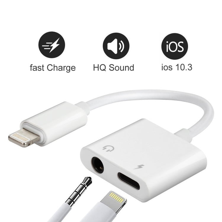 Headphone Jack Adaptor 3.5mm Aux Audio Adapter for iPhone 8/8Plus 7/7Plus X XS Earphone Connecter Accessories Adapter for Headphone Splitter with Music Charge Support iOS 11/12 System