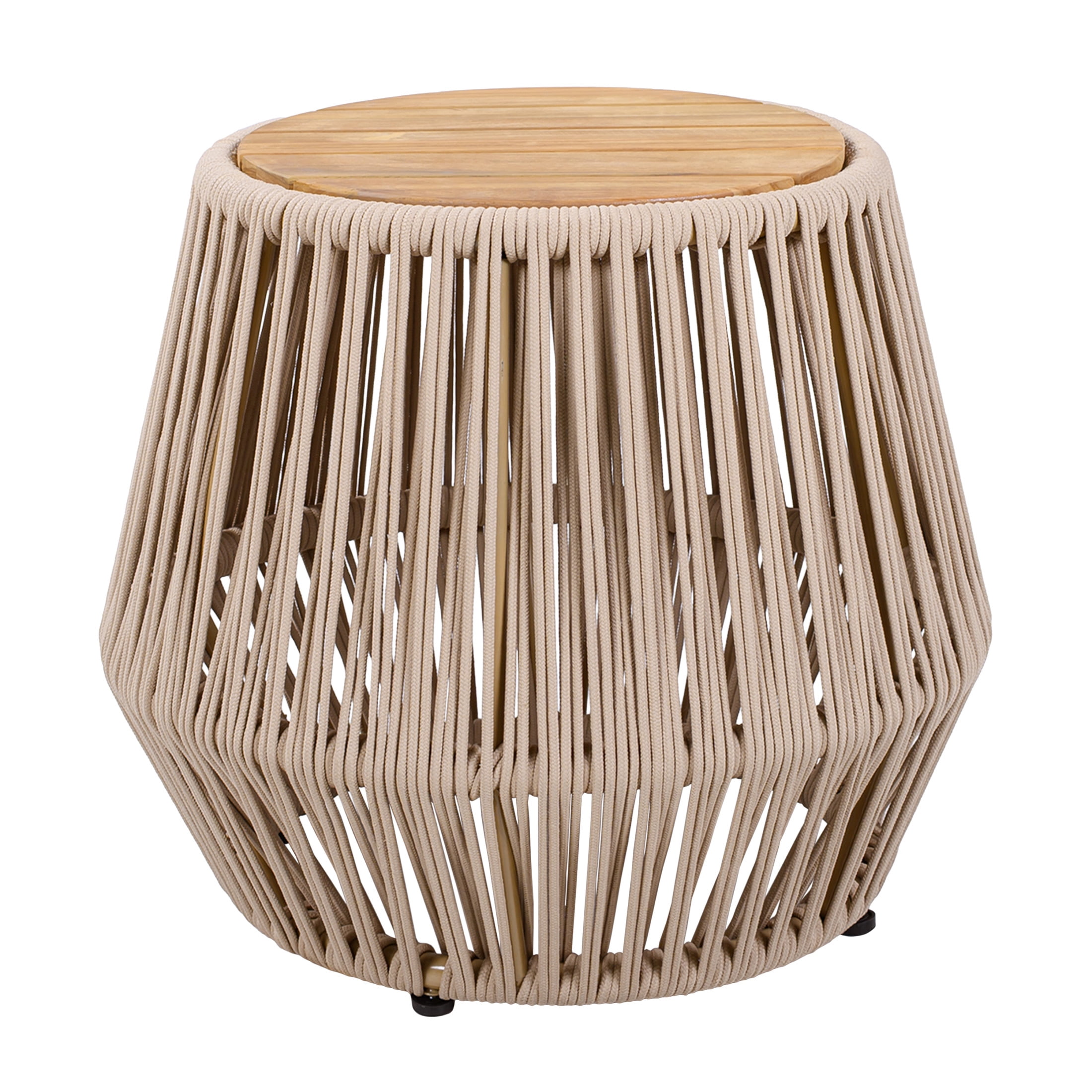 Christopher Knight Home Modern Boho Acacia Wood Accent Side Table with Beige Rope Base, Light Teak Finish