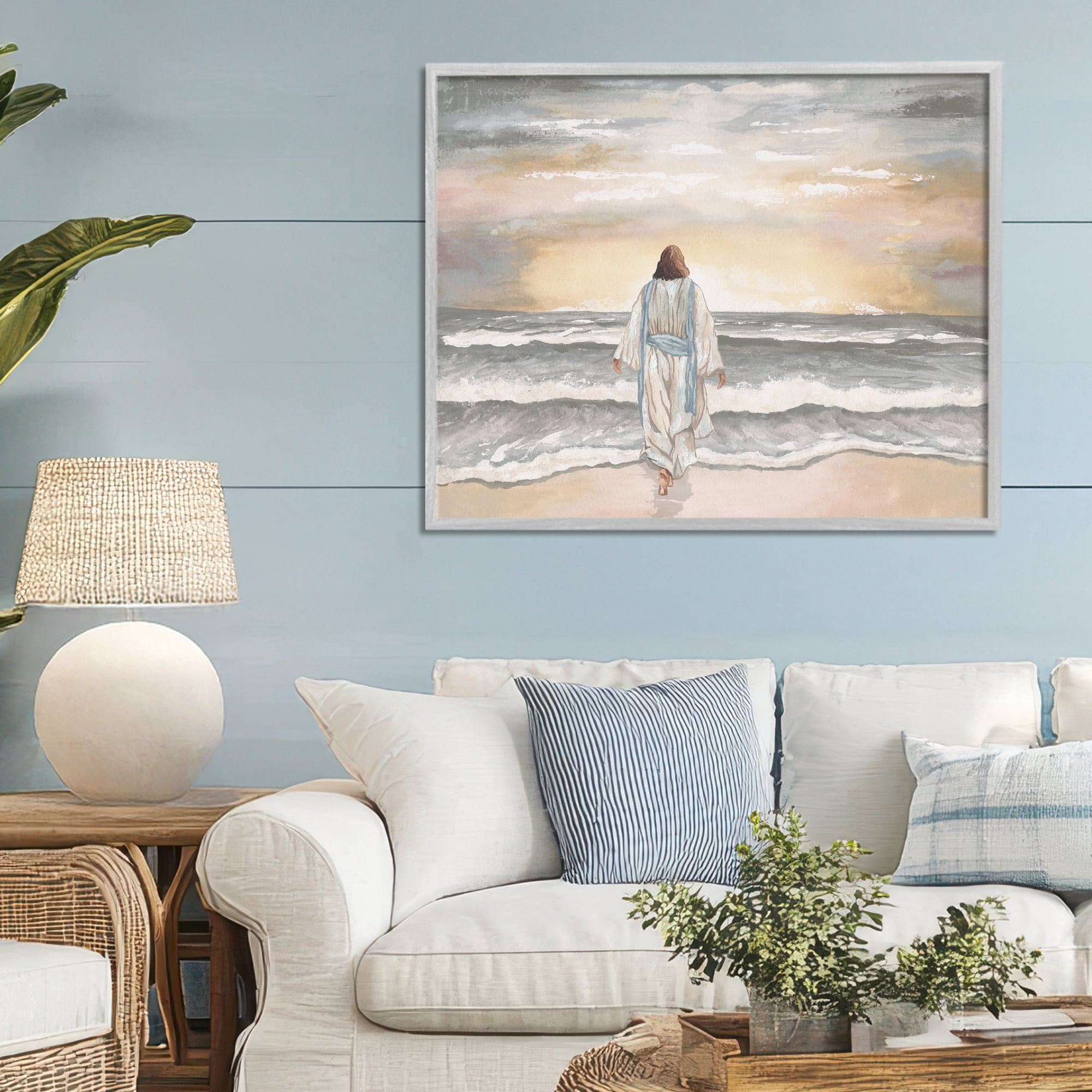 Stupell Industries Jesus Walks The Shore Gray Framed Giclee Art, design by Elizabeth Medley