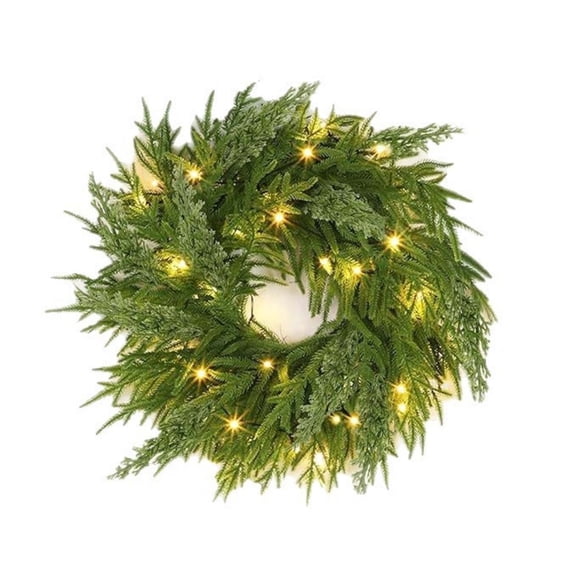 Christmas Wreath, 70.87" Lighted Artificial Norfolk Pine and Cedar Garland with Warm White Leds, Realistic Fade-Resistant Waterproof for Fireplace Mantel, Door, Window, Indoor/Outdoor Decor
