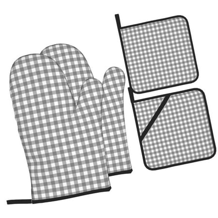 

Fotbe Gray Checkboard for 4Pcs Oven Mitts and Pot Holders 500℉ Heat Resistant Oven Mitts Non-Slip Silicone Surface Safe for Baking Cooking BBQ