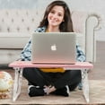 thumbnail image 5 of Foldable Laptop Desk,Height Adjustable,with USB/Storage Drawer/Cup Holder/Tablet Stand/Book Shelf for Reading,Writing,Eating,Watching,Pink, 5 of 7