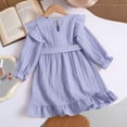 thumbnail image 6 of Girls Ruffle Dress Long Sleeve Crewneck Waist Belt Dress Kids Solid Color Casual Comfortable Outfits for Daily Wear Purple 3-4 Years, 6 of 7