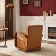 thumbnail image 5 of ROOMARK Cream Upholstered 360° Swivel Accent Chair – Solid Wood Curved Arms, Mid-Century Modern Design, Ergonomic Comfort for Living Room, Bedroom Reading Nook Small Single Sofa for Bedroom, Office, 5 of 8