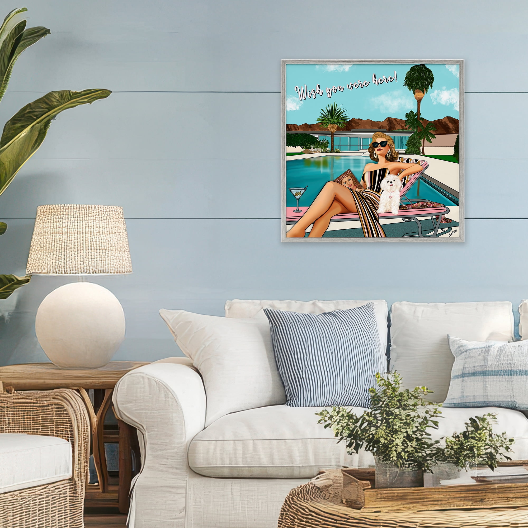 Stupell Industries Wish You Were Here Palm Springs Gray Framed Giclee Art, design by Tara Boone