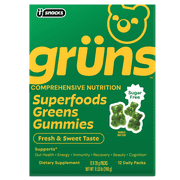 Gruns Adult Superfood Greens Gummies, Sugar-Free, 21 Vitamins & Minerals, Prebiotics Fiber for Digestion, Adaptogens, Spirulina Chlorella, 12 Servings