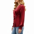 thumbnail image 4 of Satin Tops for Women Dressy V Neck Cross Wrap Blouse Puff Long Sleeve Tunic Tops Elegant Silk Shirts for Women Holiday Party Outfit, 4 of 7