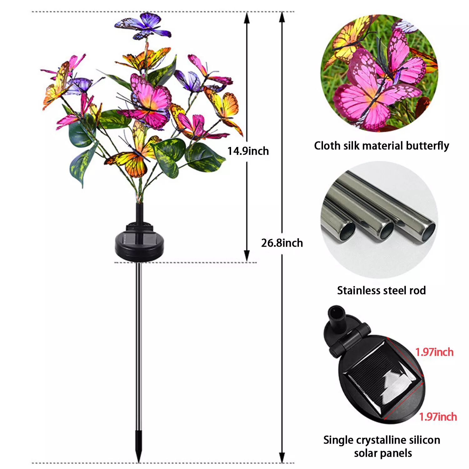 Solar Garden Lights Outdoor Waterproof, Multicolored Solar Decorative Stake Lights with 22LED 17 Butterfly Solar Lights for Garden Patio Lawn Terraces, Yards and Paths Decor (2 Pack)
