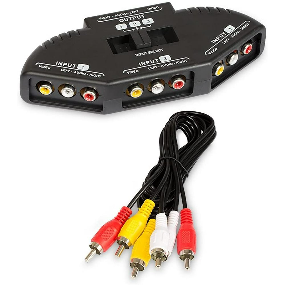 RCA Splitter AV Switch Box 3 Way Superior Quality Outlets Converter and