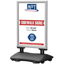 M&T Displays WindPro Weather and Wind Resistant Outdoor Pavement Curb Sidewalk Sign Holder for 24x36 Inch Posters Silver Aluminum Easy Front Loading Snap Frame Durable HDPE Silver Water Base