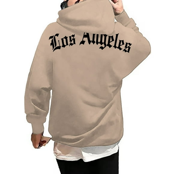 LUOGENLI Men Hoodies Zip up Brown Mens Fashion Casual Letter Part Print Hooded Pullover Long Sleeve Hooded Sweater Tops Men Hoodies Zip up Brown Khaki Size XXL