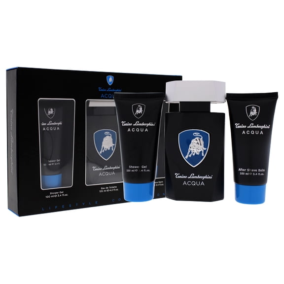 Acqua by Tonino Lamborghini pour Hommes - Coffret Cadeau 3 Pcs Vaporisateur EDT 4,2 Oz, Gel Douche 3,4 Oz, Baume après-Rasage 3,4 Oz