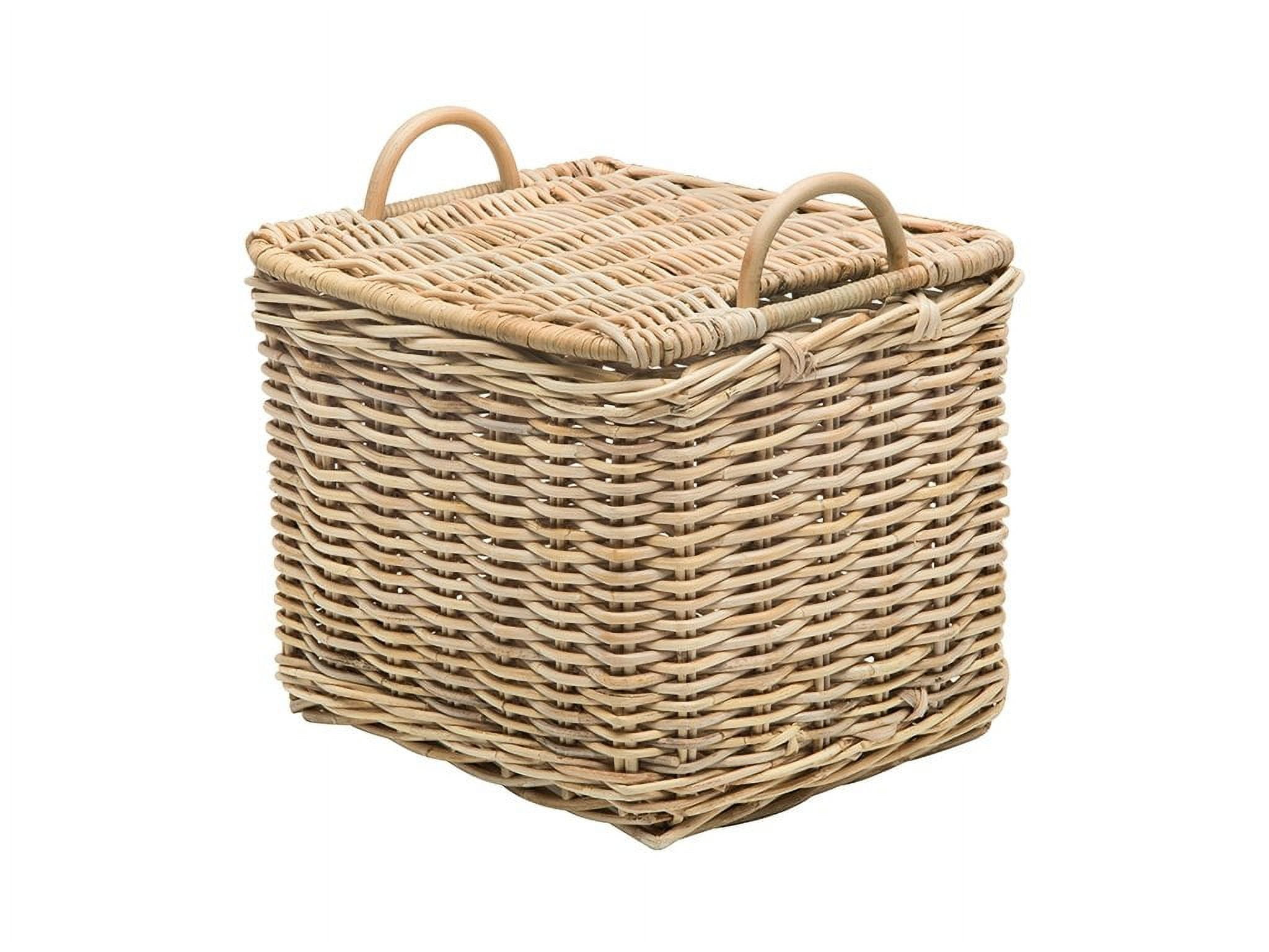 Kouboo Rattan Core Rectangular Storage Basket With Lid, Household Organizer Storage Box For Living Room, Dining Room, Natural, Large