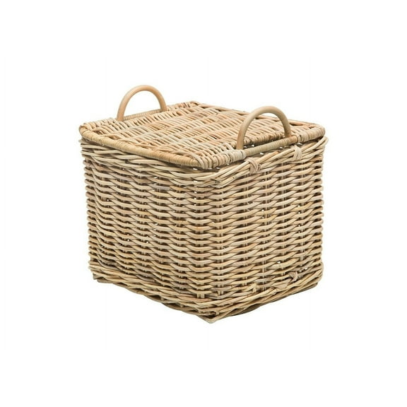 Kouboo Rattan Core Rectangular Storage Basket with Lid, Household Organizer Storage Box for Living Room, Dining Room, Natural, Small