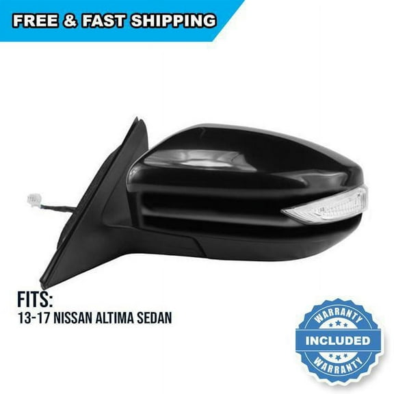 68608N - Fit System Driver Side Mirror For 13-18 Nissan Altima Sedan, Textured Black W/ Ptm Cover, W/ Turn Signal, Foldaway, Power