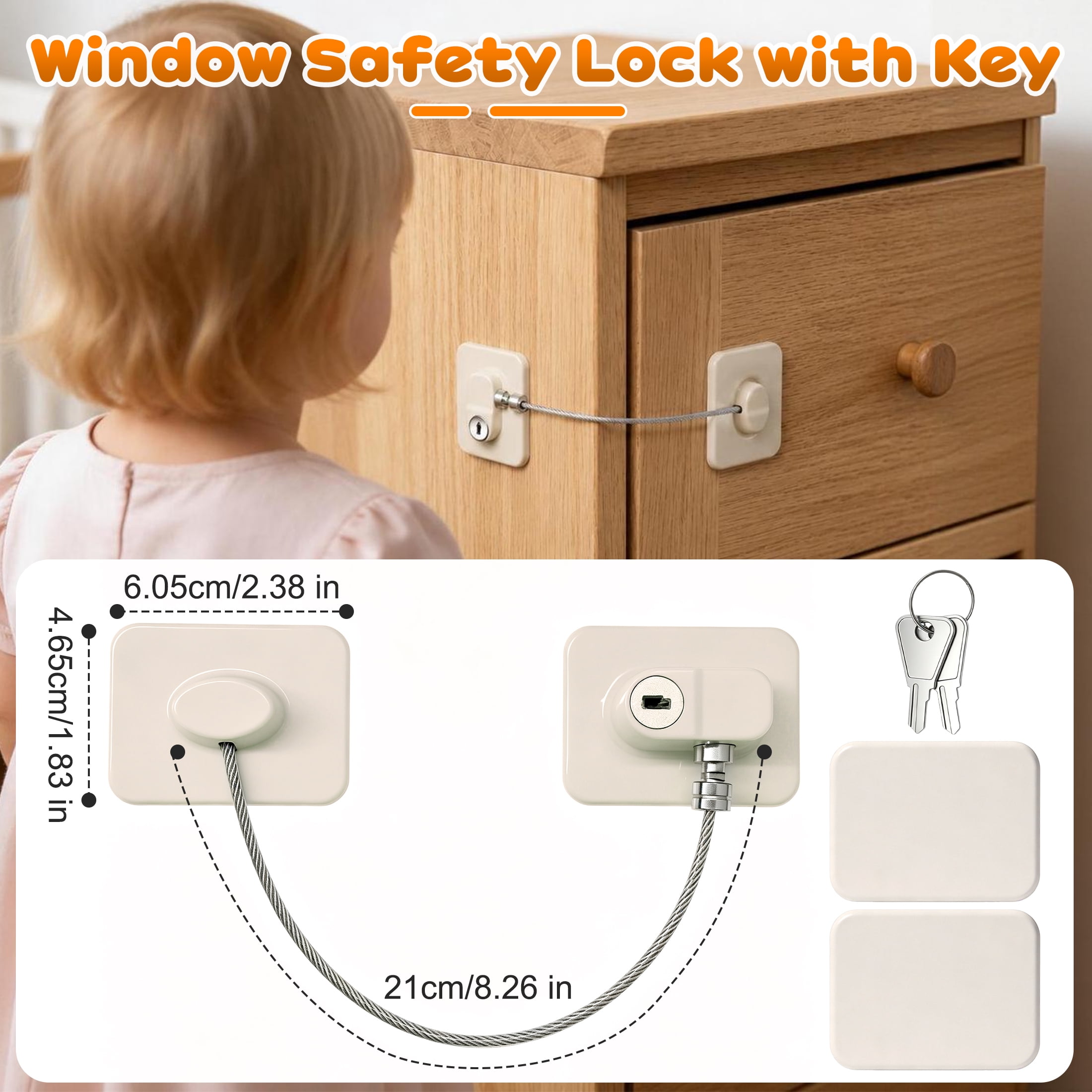 GARITIN 3 Pack Refrigerator Lock with Key, Adhesive Child Safety Fridge Lock, Heavy-Duty Cable Lock for Refrigerator, Cabinets, Drawers, Freezer, Window, No Drilling Required