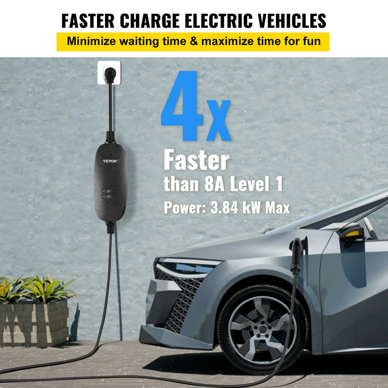 VEVOR Level 2 EV Charger, 16 Amp 110V-240V 3.84 kW, Portable