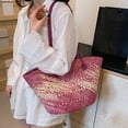 thumbnail image 4 of Fashionable Female Weave Shoulder Bag for Beach Vacation and Travel Colorful Woven Straw Handbag Large Basket Bucket Bag, 4 of 20