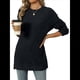 thumbnail image 2 of Camiseta de Larga con Cuello Redondo, Rayas, Color Liso y Abertura para Mujer, Otoño/Invierno 2025, con Bolsillo en el Pecho Negro XL, 2 of 9