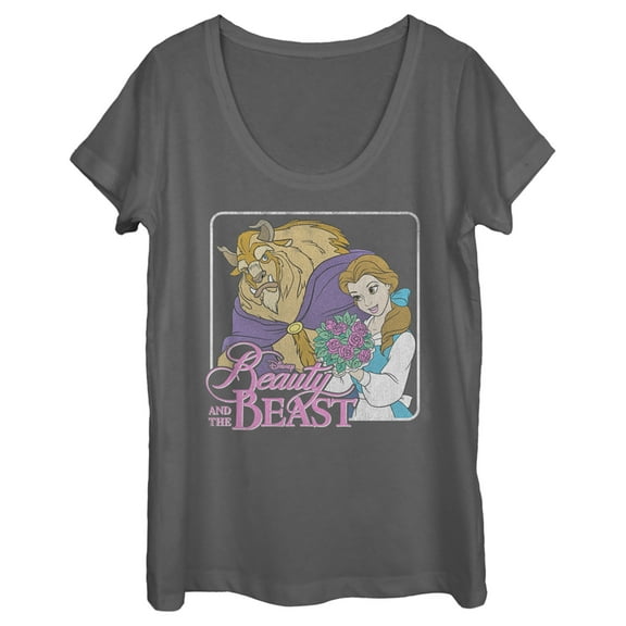Women's Beauty and the Beast Bouquet Frame  Scoop Neck Charcoal Small