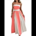 thumbnail image 2 of Vestido con Tirantes Finos y Colores Contrastantes para Mujer, Elegante, de Cintura Alta y con Aberturas Laterales. Melocotón L, 2 of 7