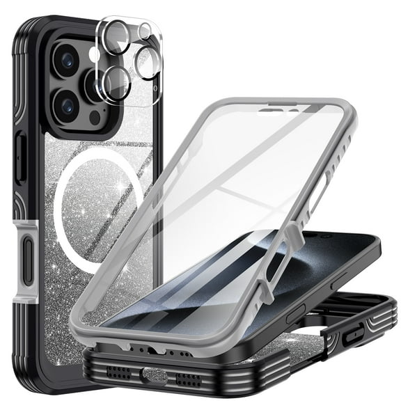 Casetego for iPhone 16 Pro Max Magnetic Case,[Compatible with MagSafe] Full Body Shockproof with Built-in Screen Protector Drop Protective Phone Cover,Black