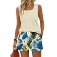 thumbnail image 2 of Women's Summer 2 Piece Outfits Hawaiian Square Neck Sleeveless Lounge Set Casual Summer Two Piece Workout Matching Lounge Sets with Pockets, 2 of 5
