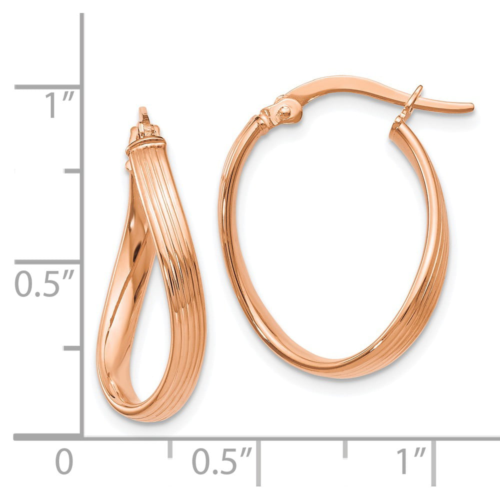 Jewel Tie 14k Gold Rose Diamond-Cut In and Out Hoop Earrings 3mm x 17mm 