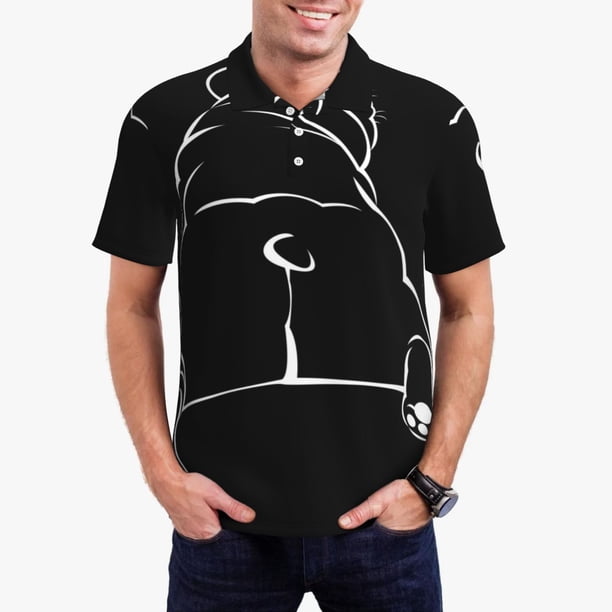 Fotbe Animal Bulldog Camiseta Polo de Golf para Hombre con Estampado – Camisa Deportiva Transpirable con Cuello Abotonado-Large