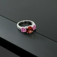 thumbnail image 5 of Gem Stone King 925 Sterling Silver Round Red Garnet and Pink Moissanite 3-Stone Ring for Women (4.10 Cttw, Gemstone Birthstone, Size 5), 5 of 5
