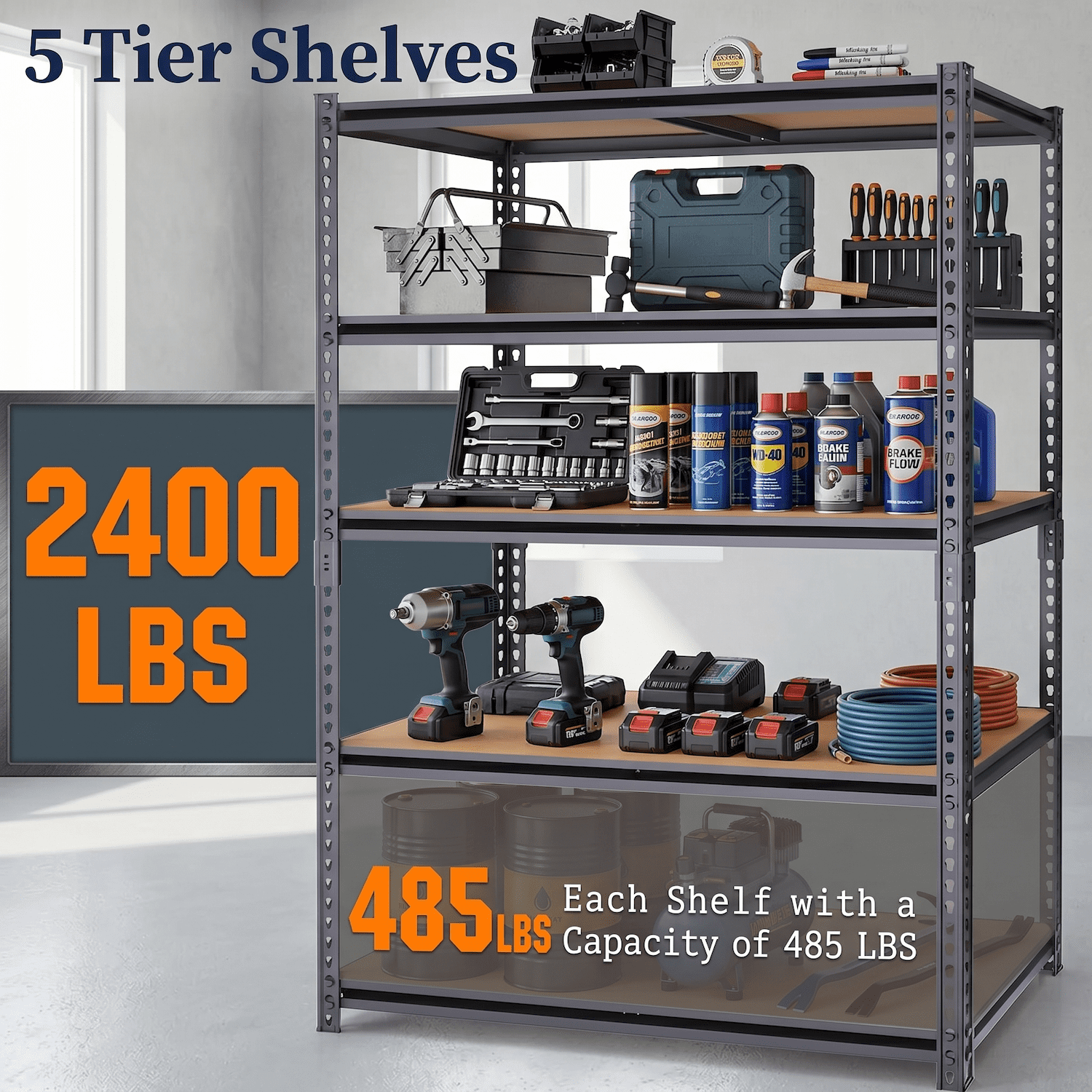 Xiweot 2000LBS Heavy Duty Garage Storage Shelves, 60" H Metal Adjustable Shelves, 5-Tier Freestanding Shelving Units Industrial Shelving for Warehouse Basement Pantry, Easy Assembly