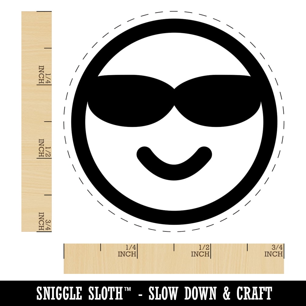 Sunglasses Cool Smile Happy Emoticon Self-Inking Rubber Stamp Ink Stamper - Brown Ink - Small 3/4 Inch