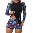 thumbnail image 4 of Jacenvly One Piece Swimsuits for Women Casual Long Sleeve Diving Suit Contrast Color Crewneck Surfing Swimwear Comfortable Women'S New Fashion Split Bikini Black, 4 of 11