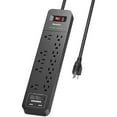 thumbnail image 2 of Huntkey Power Strip with 12 AC Sockets and 2 USB Charging Ports, Black (4 Pack), 2 of 9