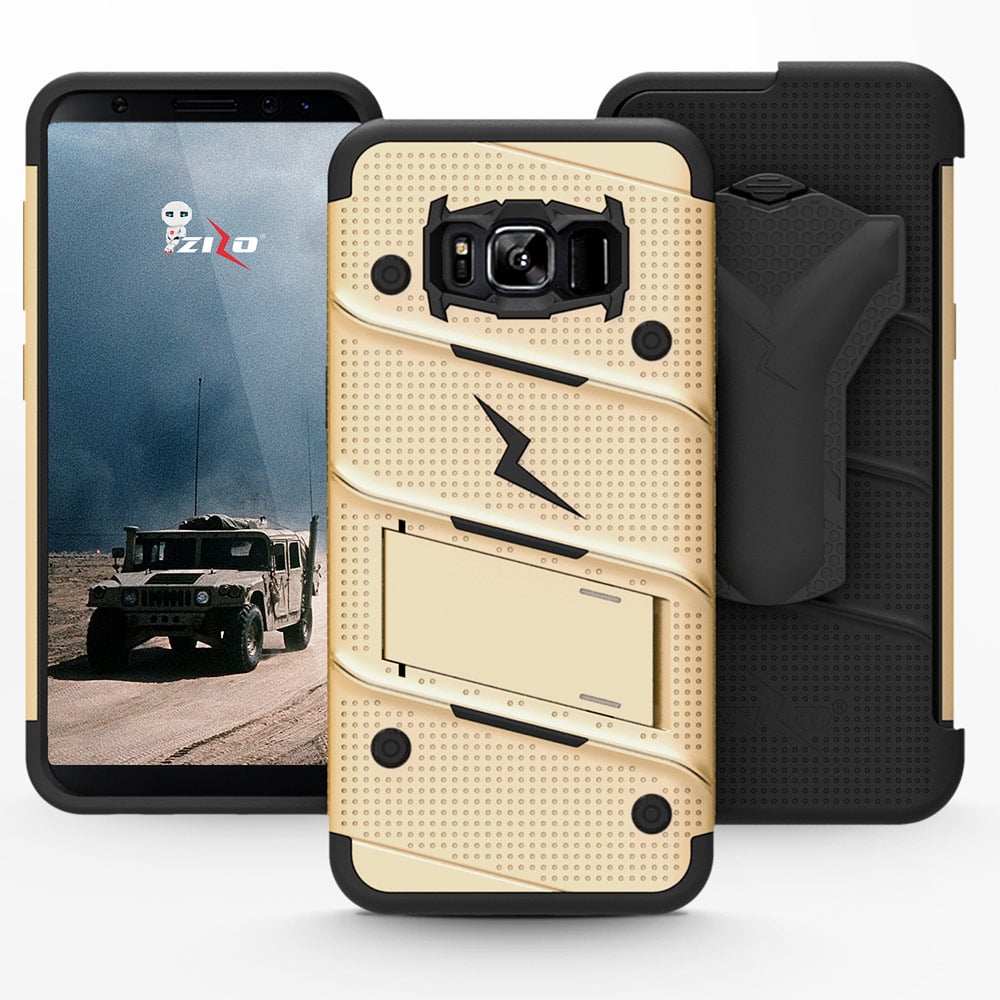 ZIZO BOLT Series for Samsung Galaxy S8 Case Military Grade Drop Tested with Tempered Glass Screen Protector, Holster GOLD BLACK