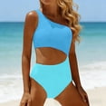 thumbnail image 2 of XIAONU Women's Color Block One Shoulder Swimwear Slim Fit Sleeveless Asymmetric One Piece Swimsuit Stretchy Modern Pool Swimsuits, 2 of 9