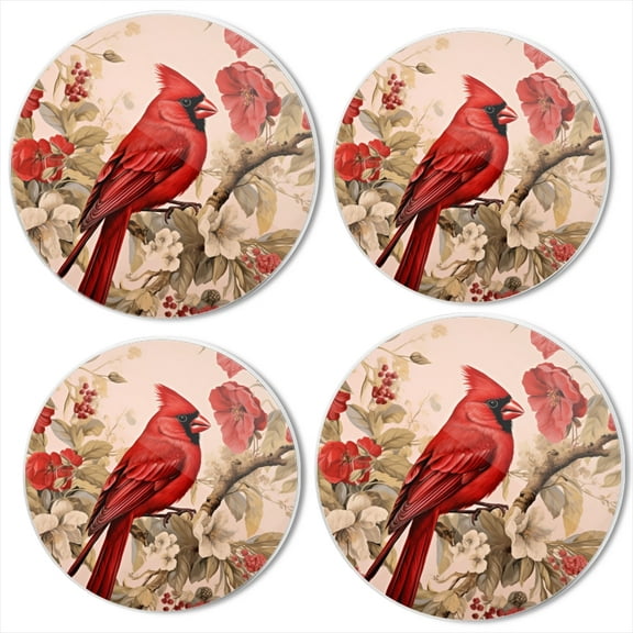 Bahomeck Electric Stove Burner Covers Set Of 4,Red Cardinal Bird Perched On Elegant Floral Patterned Metal Gas Stove Burner Covers,Protecting Gas Stoves,8 Inch And 10 Inch