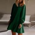 thumbnail image 2 of Sweatshirt Dresses for Women 2025 Long Sleeve Oversized Crewneck Sweatshirt Patchwork Ruffle Mini Dress Pullover Dark Green M, 2 of 6