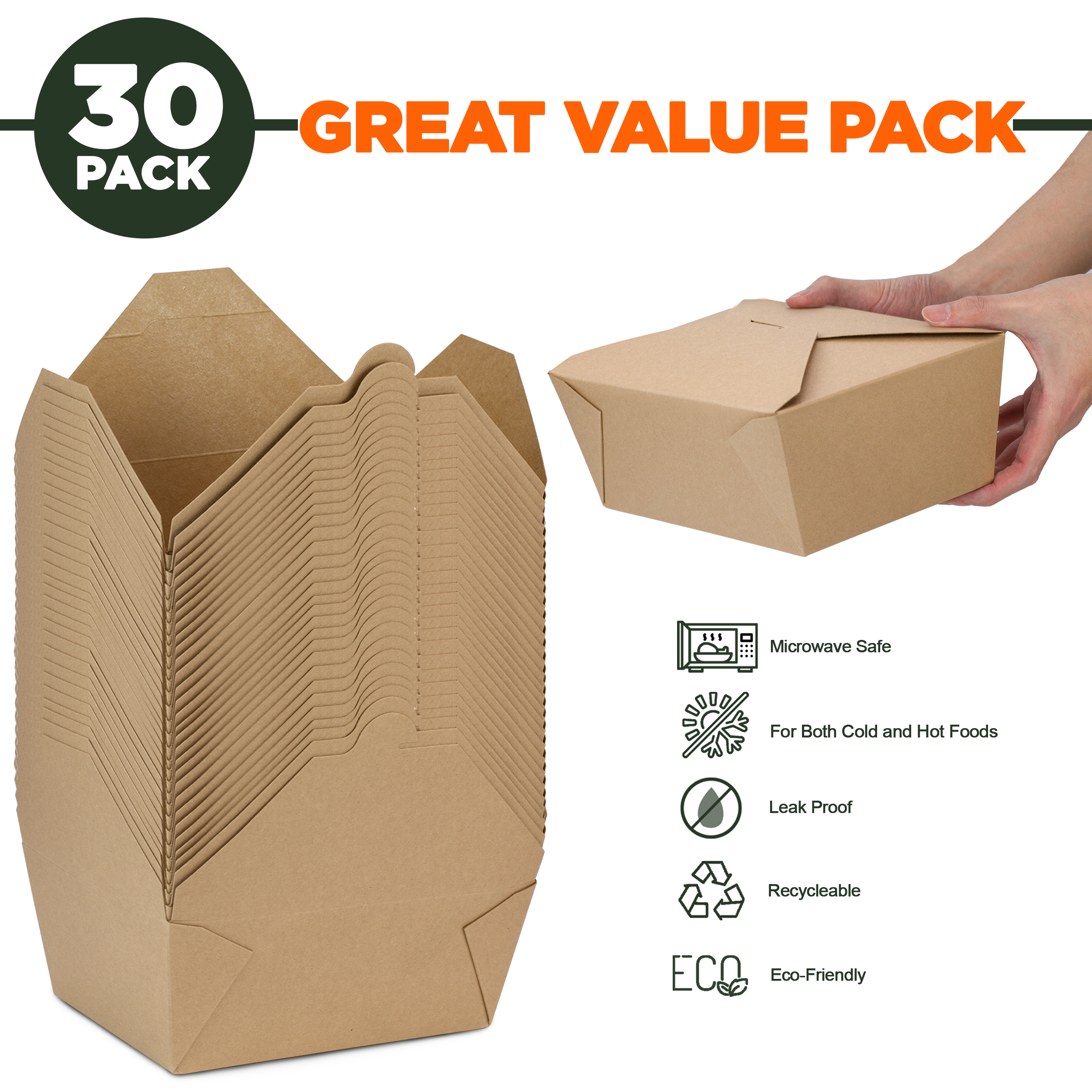 [160 Pack] 112 oz Paper Take Out Containers 8.8 x 6.5 x 3.5 inch - White Lunch Meal Food Boxes #4, Disposable Storage to Go Packaging, Microwave Safe