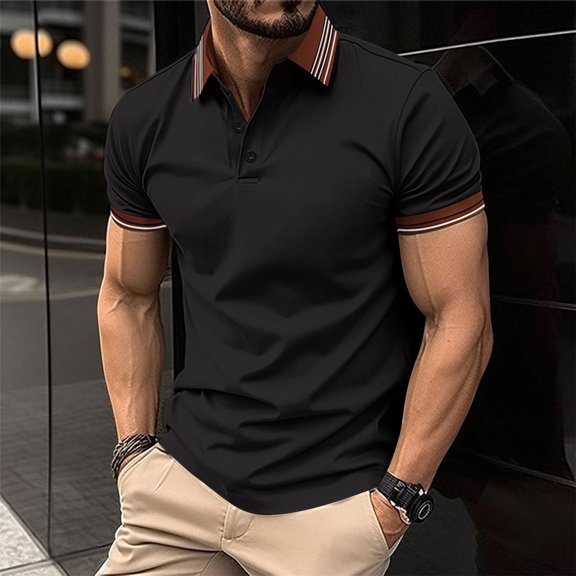 VgaVtl Polo Mens Shirts Summer Short Sleeve Striped Business Collared Casual Mens T Shirts Everyday Button