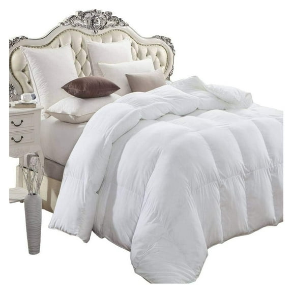 Luxurious California King Size, 1200 Thread Count Goose Down Comforter Solid White, 100% Egyptian Cotton, 750FP, 50Oz