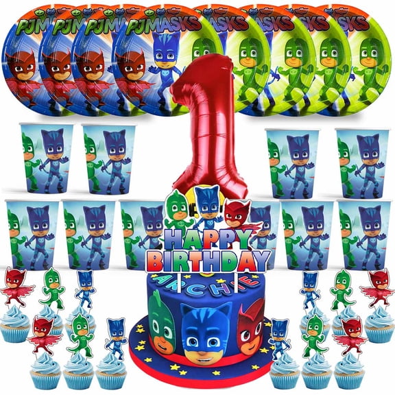 Pj Masks Birthday 1st Cups Party Supplies Plates Fans Decorations Cake Topper Decor