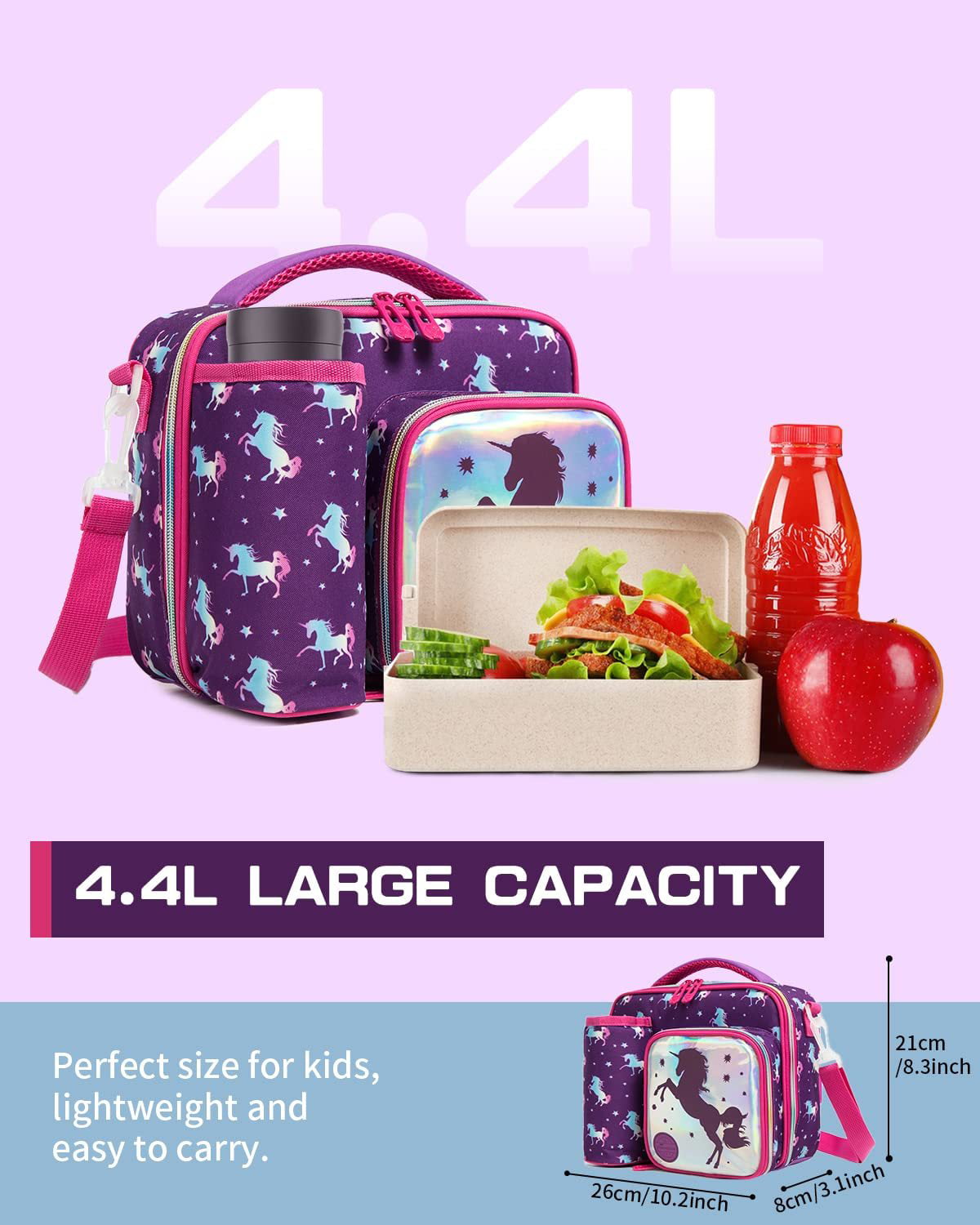 Hap Tim Lunch Box for Girls Insulated ,Reusable Lunch Bag for Kids, Spacious Lunchbox , Purple Unicorn(18654-PP), Kids Unisex, Size: 4.5 x 9 x 10.43