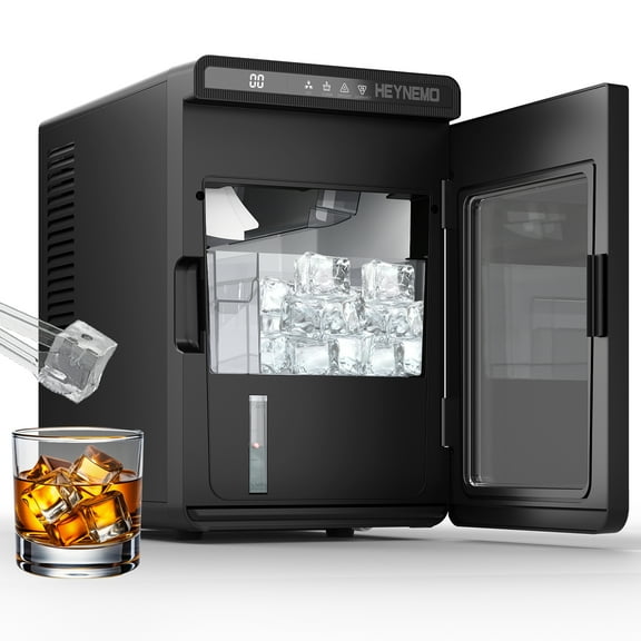 Sunvivi Clear Ice Maker for Home – Compact Countertop Ice Machine with 1.6" Square Ice Cubes, Self-Cleaning, LED Light & Timer, Portable Electric Ice Maker for Kitchen, Bar, RV, Black