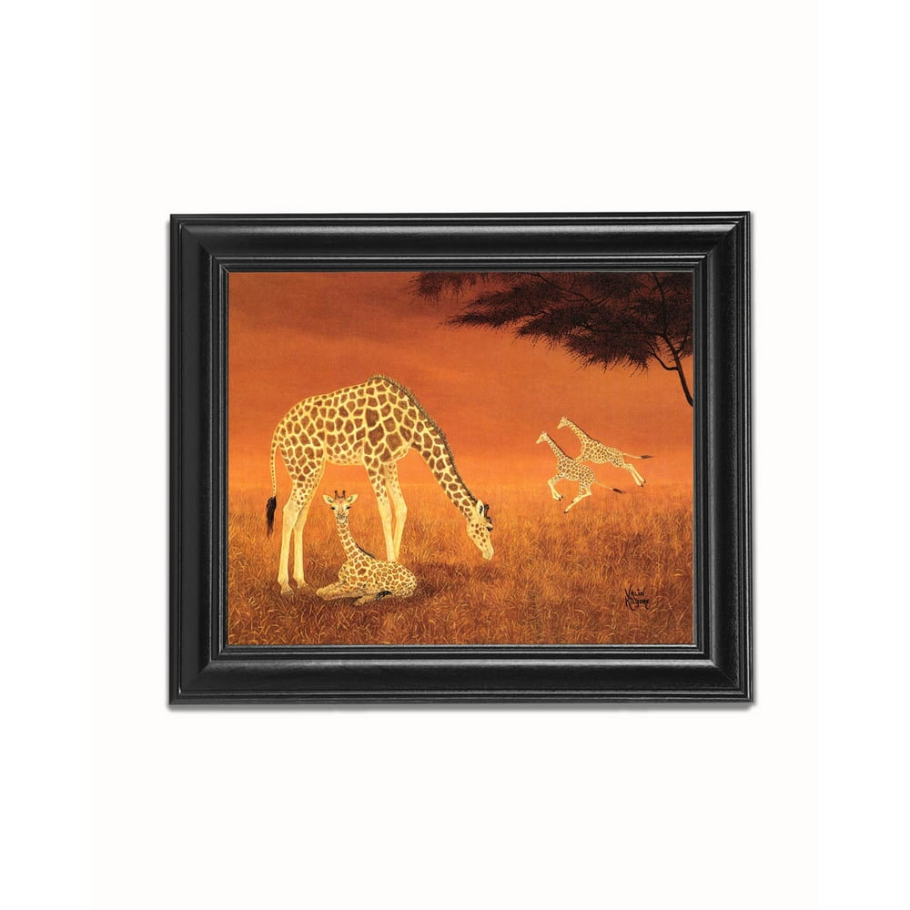 African Giraffe Family Animal Wildlife Wall Picture Black Framed Art ...