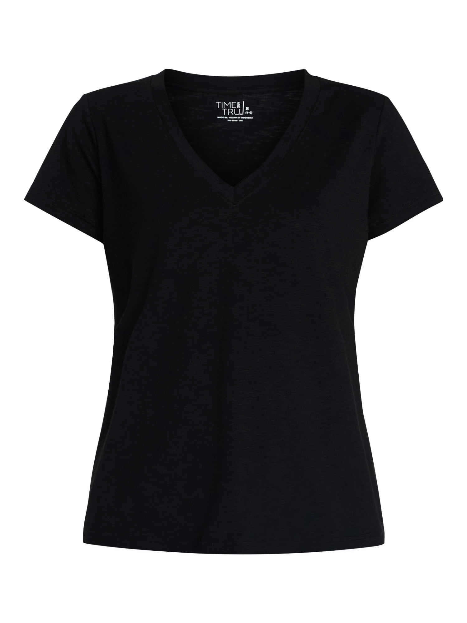 Time and Tru Women's Slub V Neck Tee with Short Sleeves, Sizes XS-XXXL