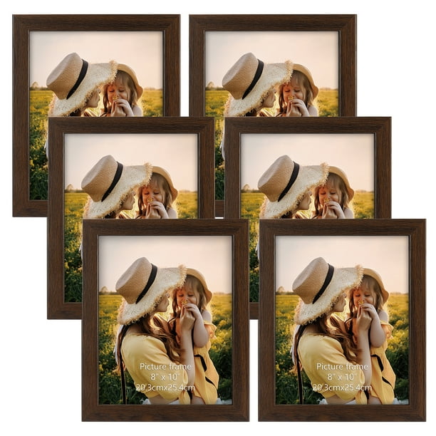6 Pack Rustic 8x10 Picture Frames Set , 8 by 10 Photo Frame for Wall or Tabletop Display, Brown